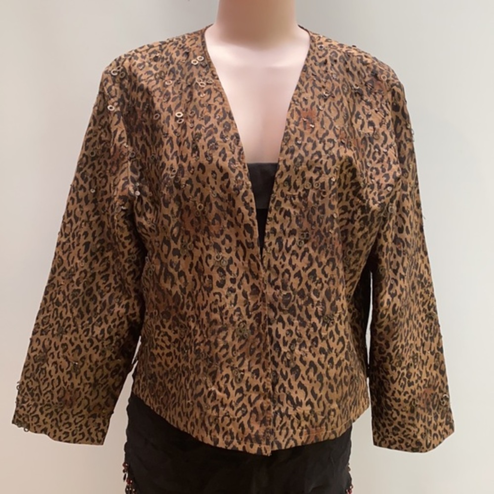 Chico's 100% Silk Leopard Print Sequin Jacket Large